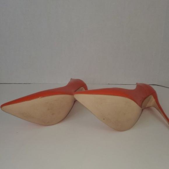 FSJ Orange Patent Leather Pointed Toe Heels Size 9 - Picture 4 of 8